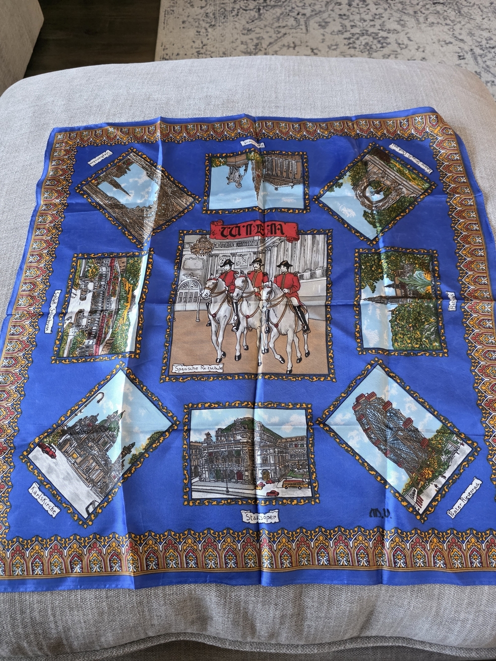 Vintage Vienna Austria Souvenir Scarf 100% Acetate Landmarks Made In Italy